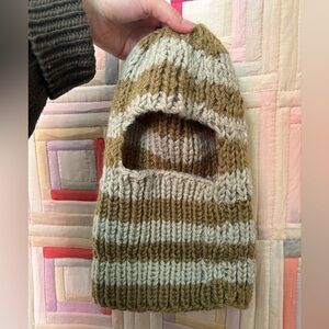 Cozy Striped Green Knit Beanie/Ski mask